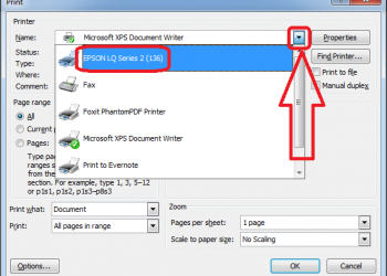 Screenshot cara memilih nama printer